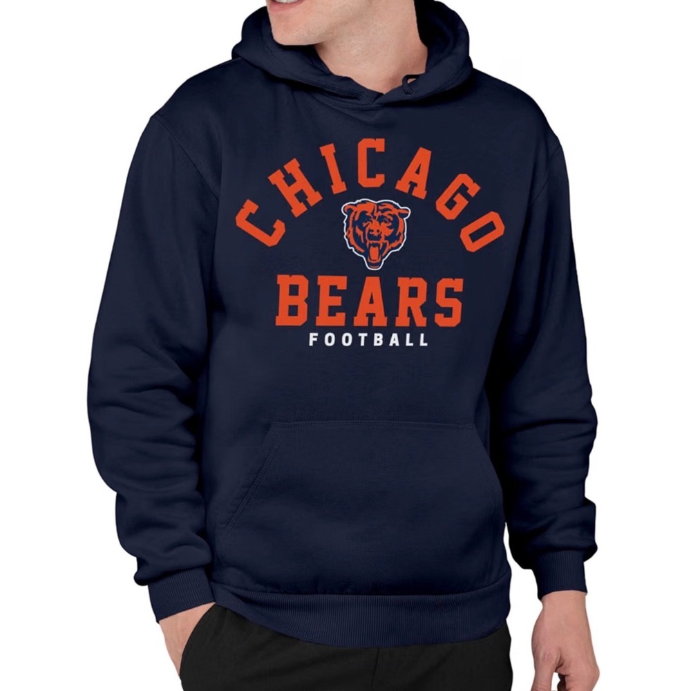 NWT NFL Team Apparel Chicago Bears Logo Pullover Fleece Hoodie Navy Unisex 2XL